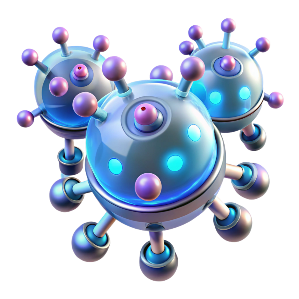 serene tranquil organic Medical nanobots, microscopic, glowing, futuristic technology. NO BACKGROUND with Transparent Background. top-tier png