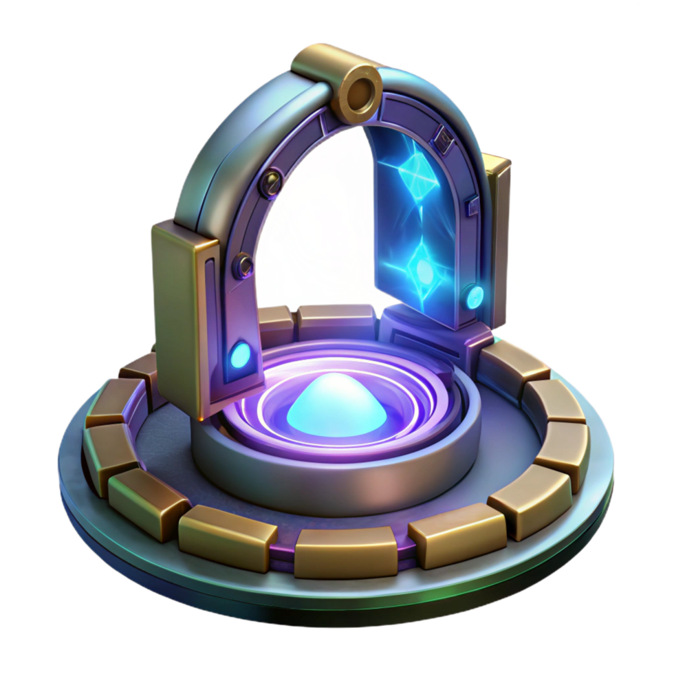 calm serene Teleportation device, glowing portal, futuristic technology, energy effects. NO BACKGROUND with Transparent Background. fine detail png