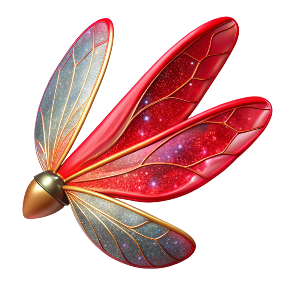 dramatic abstract Red Dragonfly Wing Fractal Insect Transparent Background png