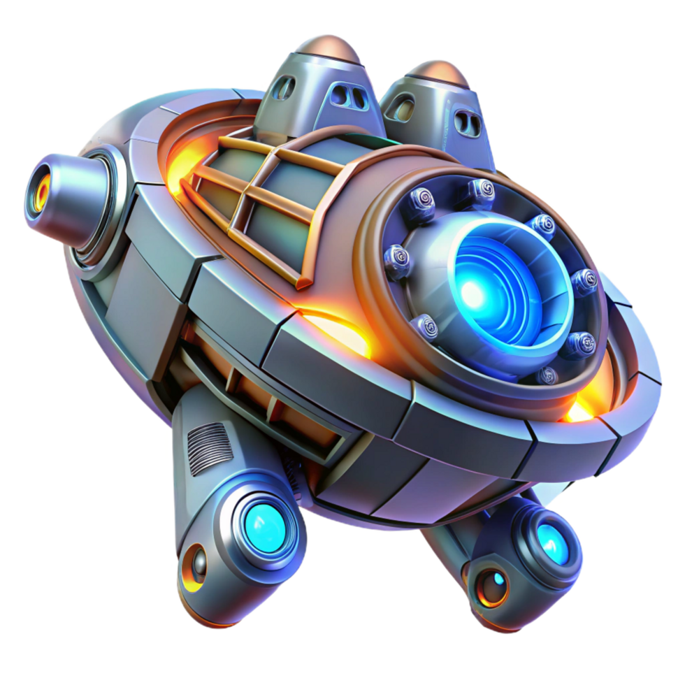 splendid memorable Spaceship thruster, powerful, glowing, detailed mechanics, futuristic technology. NO BACKGROUND with Transparent Background. png