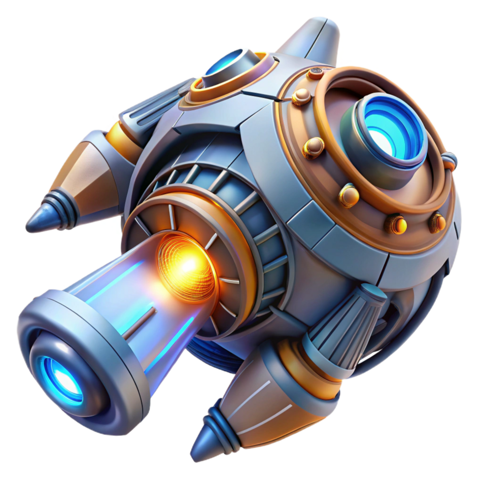 energetic vibrant Spaceship thruster, powerful, glowing, detailed mechanics, futuristic technology. NO BACKGROUND with Transparent Background. handcrafted png