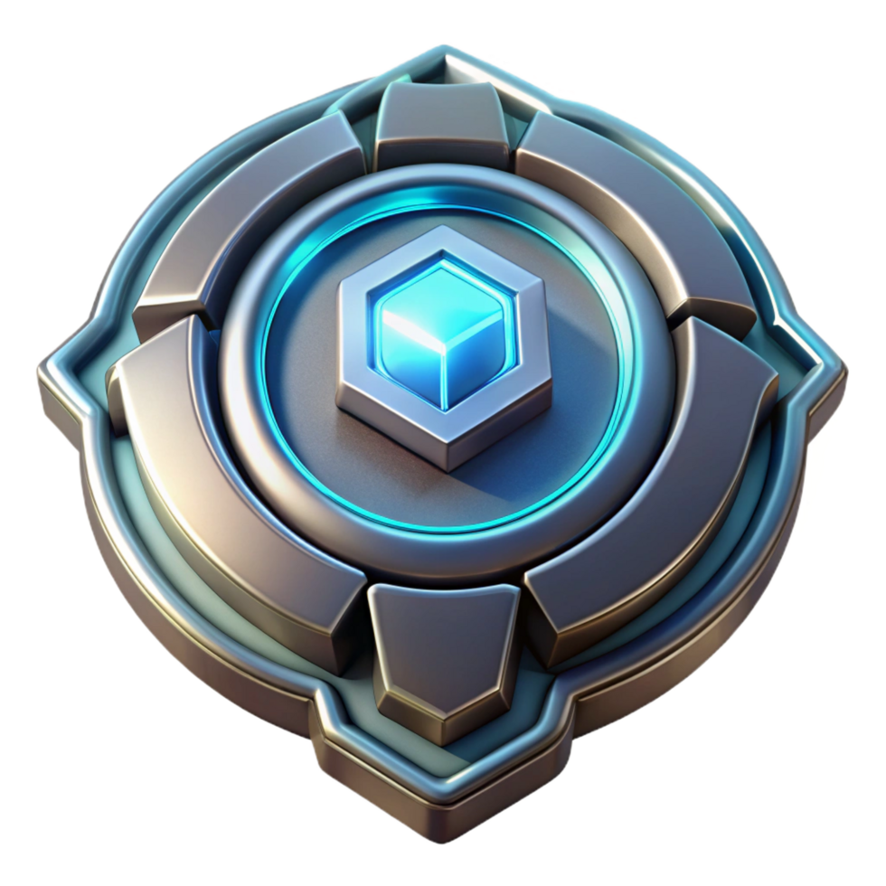unparalleled bohemian Futuristic communicator badge, metallic, glowing symbol, sleek design. NO BACKGROUND with Transparent Background. genuine png