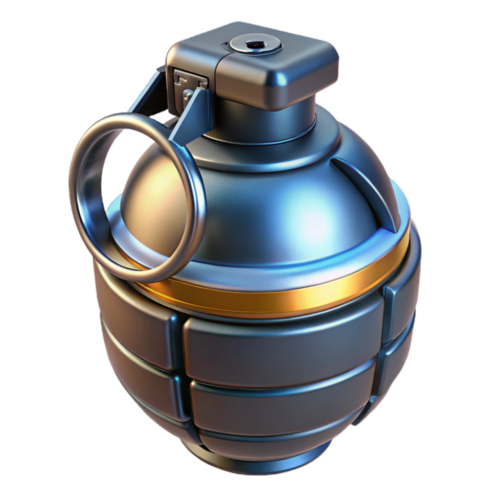 breathtaking creative Futuristic grenade, sleek design, advanced explosives, dangerous technology. NO BACKGROUND with Transparent Background. professional png