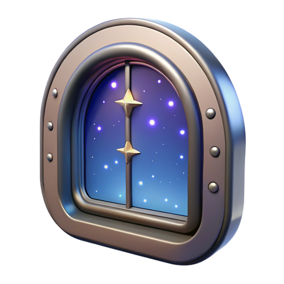beautiful remarkable Spaceship window, futuristic design, view of stars, transparent. NO BACKGROUND with Transparent Background. png