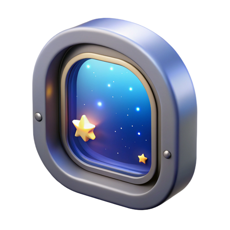 tranquil alluring Spaceship window, futuristic design, view of stars, transparent. NO BACKGROUND with Transparent Background. artisan png