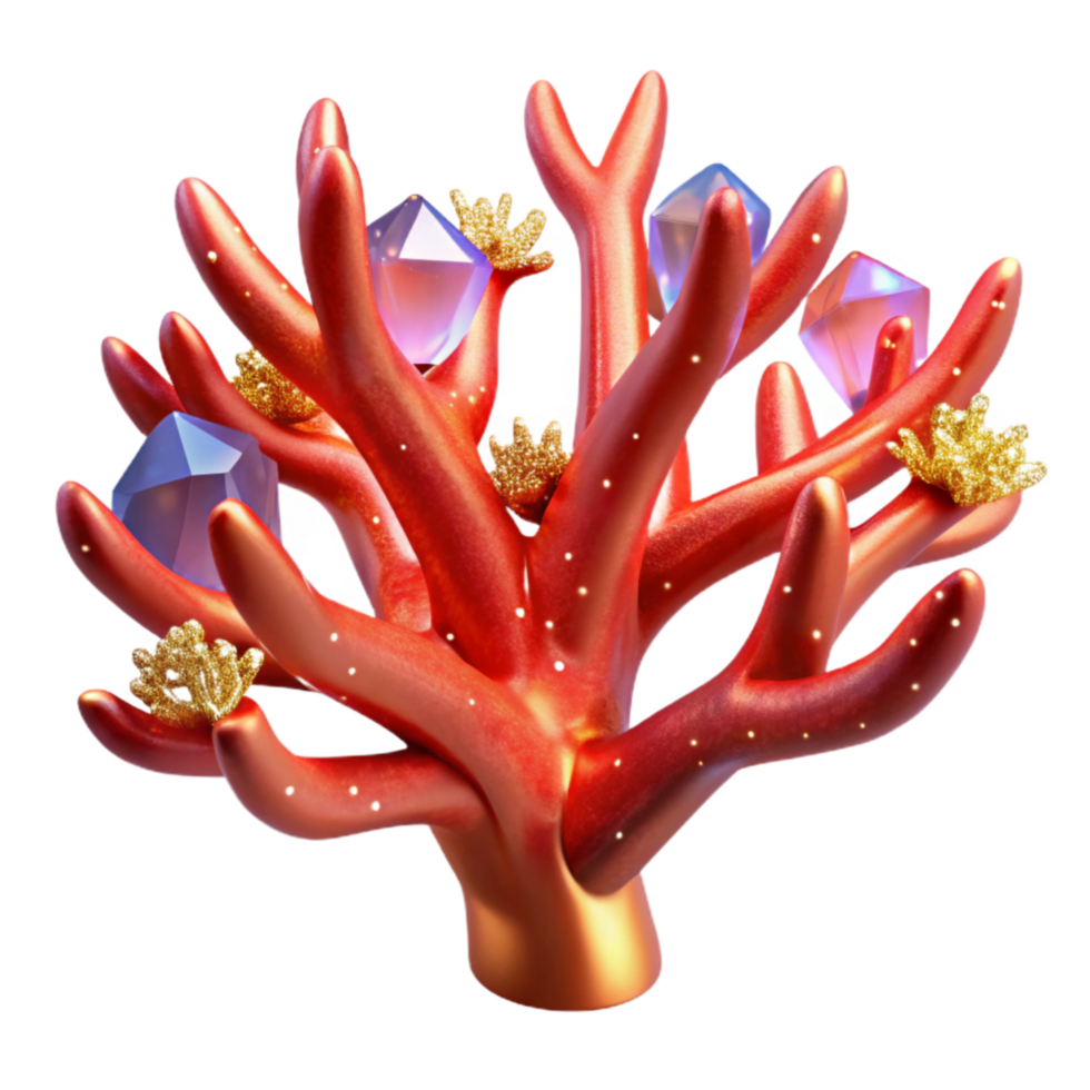 elegant abstract Red Tree Branch Fractal with Transparent Background genuine png