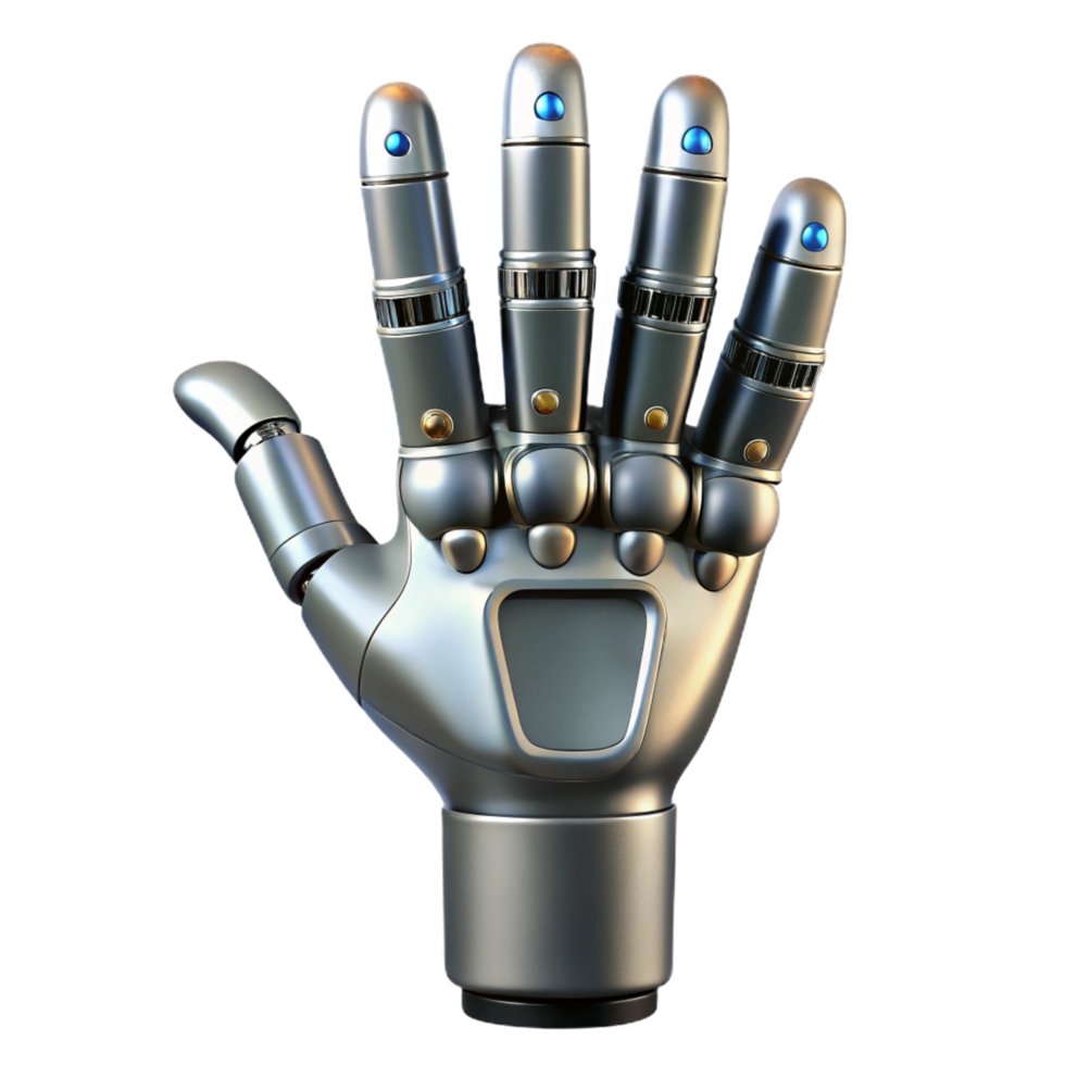 impressive energetic organic Cyborg hand, metallic fingers, human skin, advanced technology. NO BACKGROUND with Transparent Background. ultra HD png