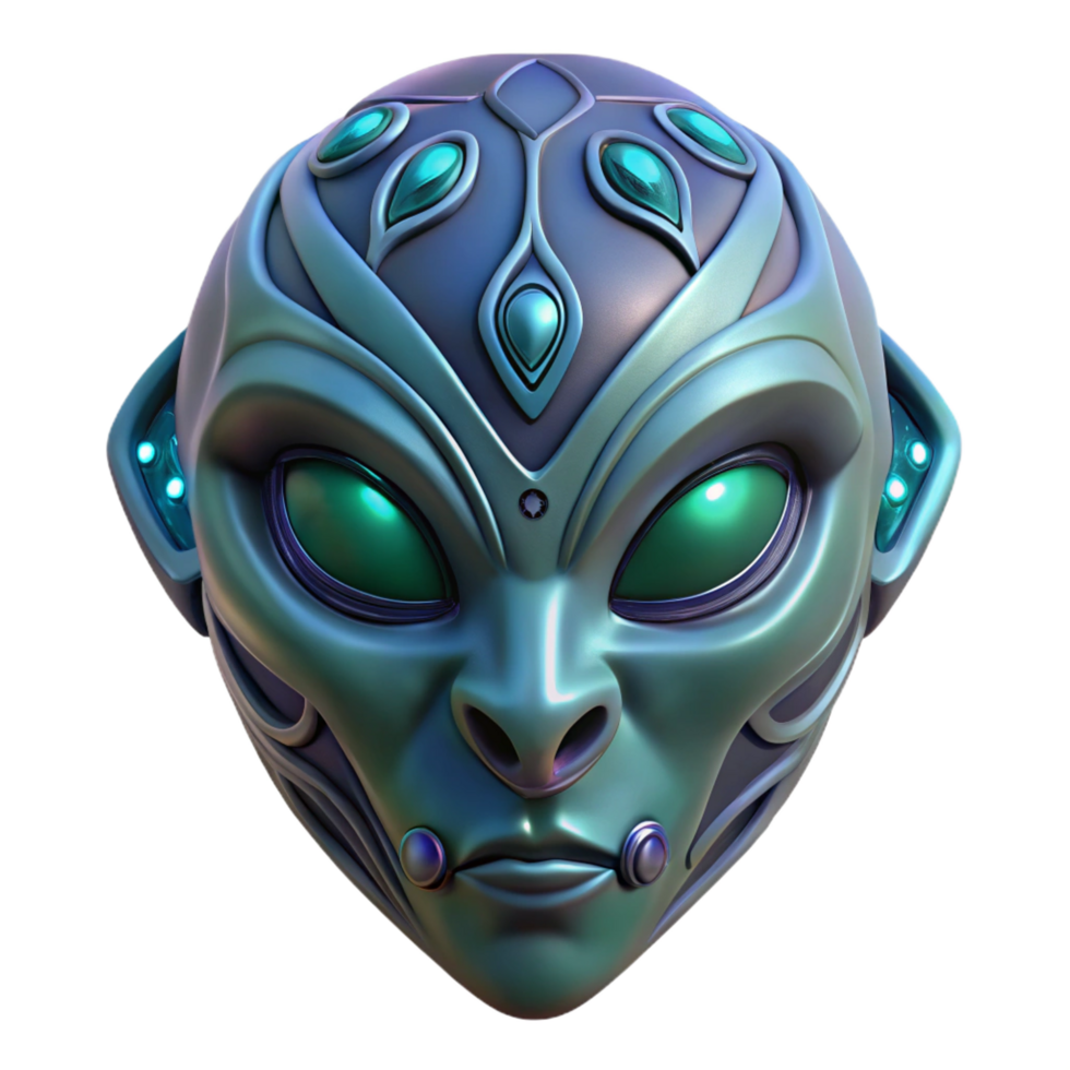distinctive vintage Alien mask, tribal design, otherworldly materials, mysterious aura. NO BACKGROUND with Transparent Background. high resolution png