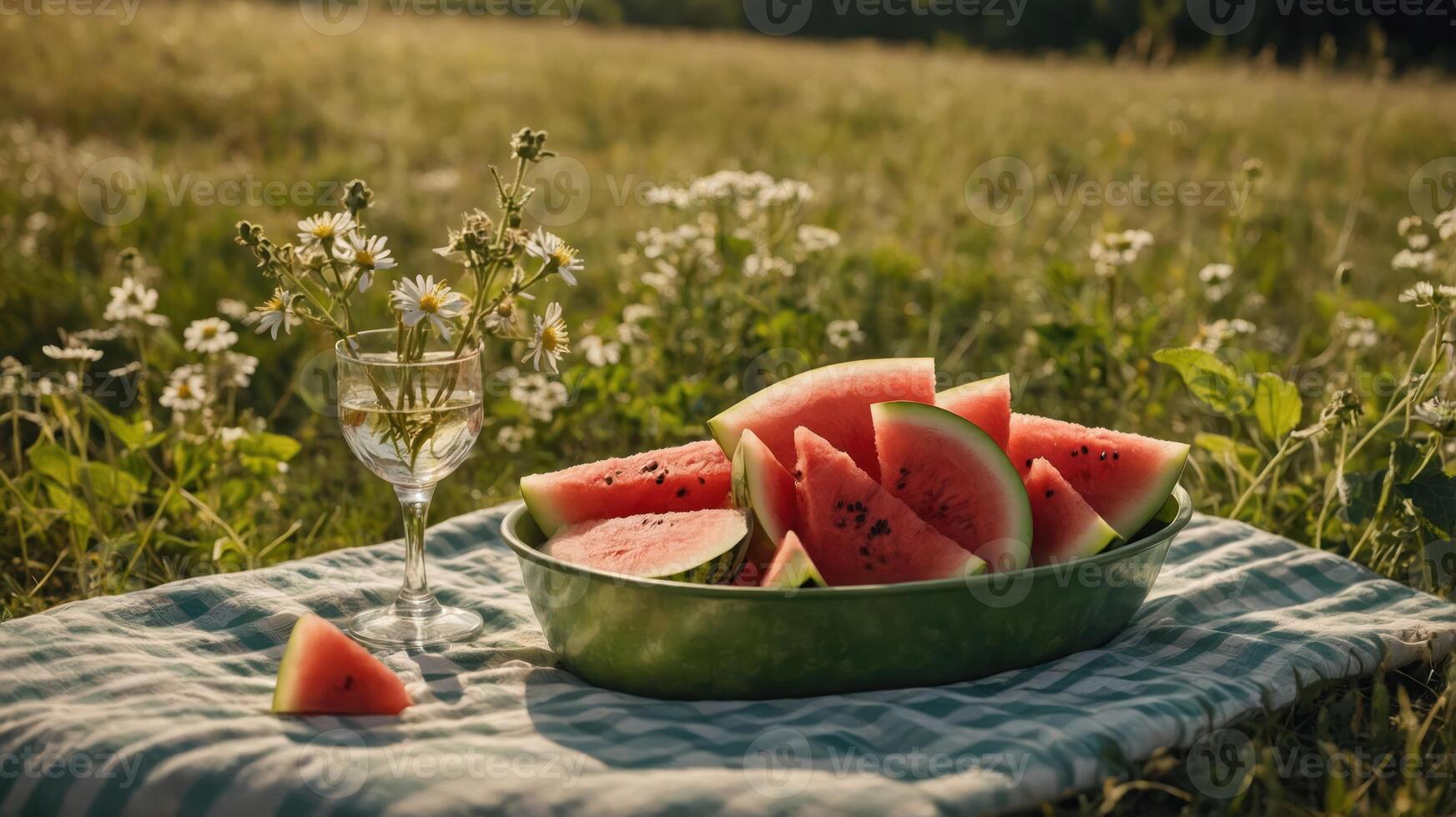 Enjoying Fresh Watermelon Slices at a Summer Picnic in Nature photo