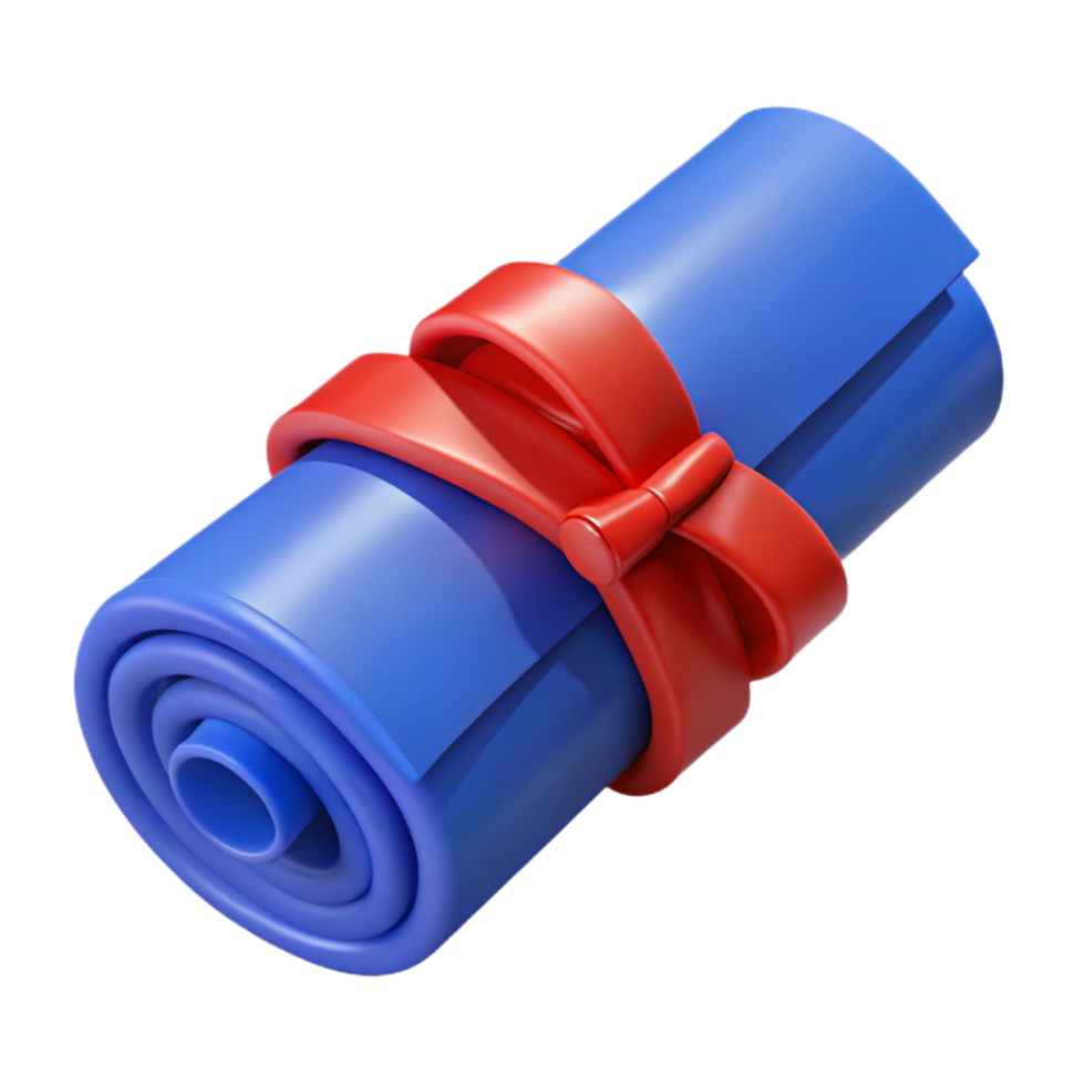 vibrant sought-after Blueprints rolled up and tied with a red ribbon NO BACKGROUND with Transparent Background. png