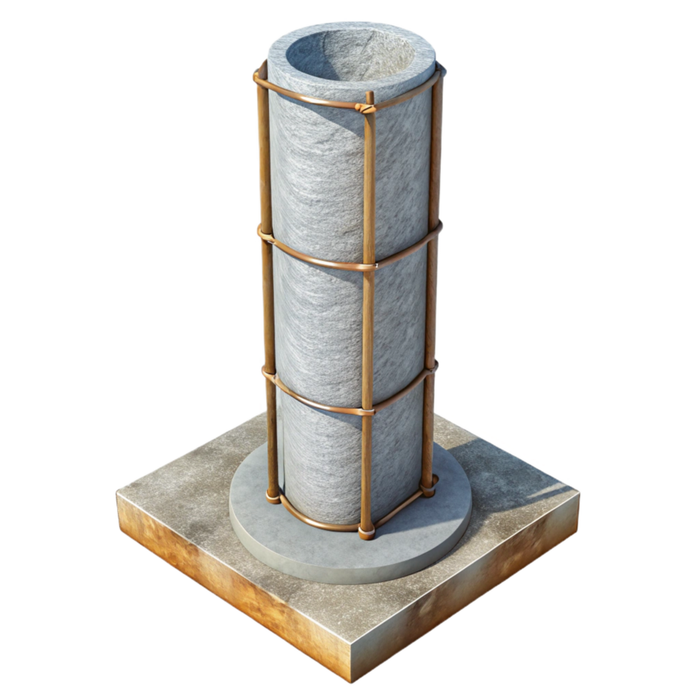 radiant nostalgic industrial Concrete pillar with rebar exposed NO BACKGROUND with Transparent Background. genuine png