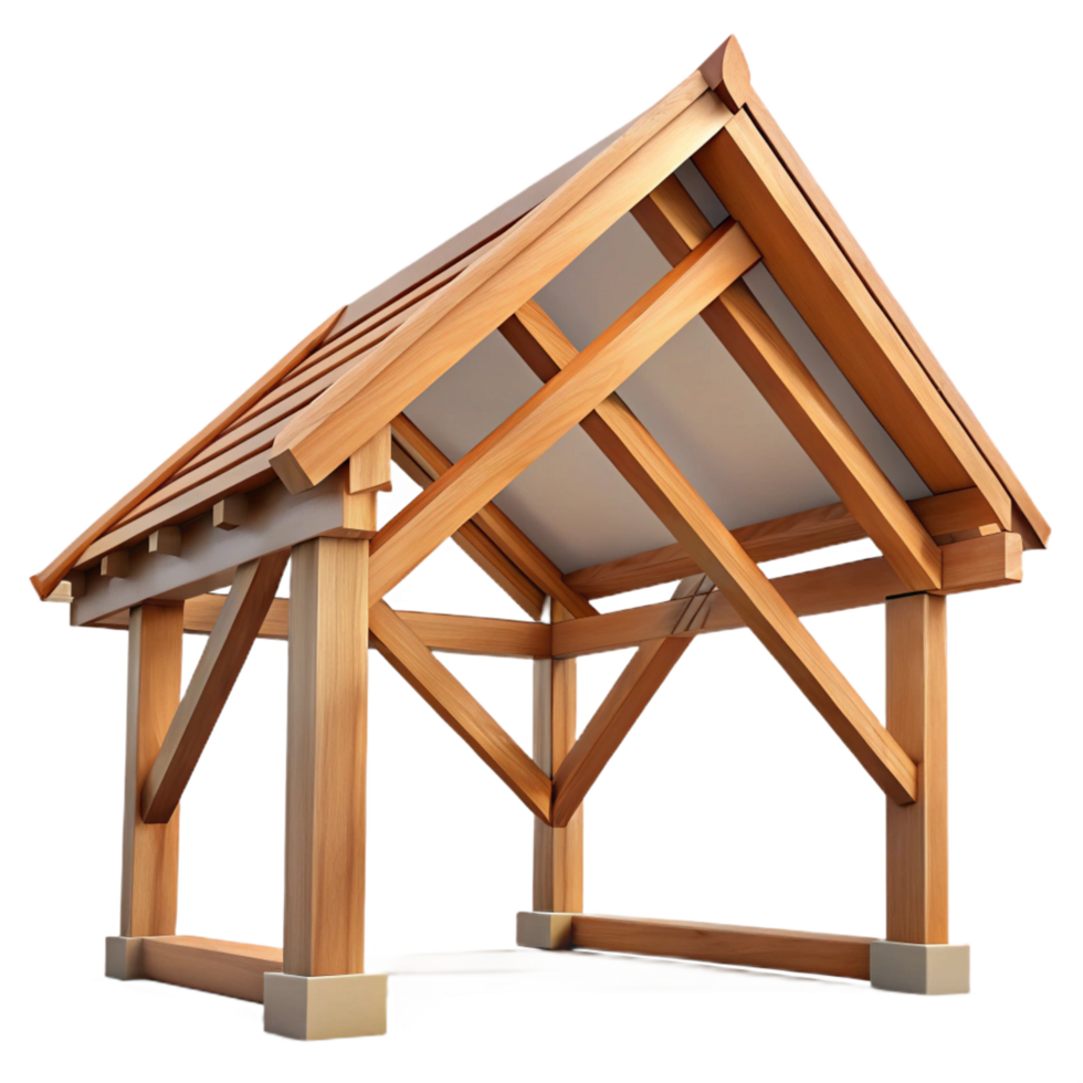 magnificent nostalgic elegant Wooden roof truss NO BACKGROUND with Transparent Background. 4K png