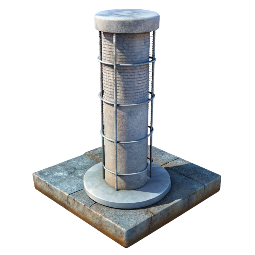 fascinating bold victorian Concrete pillar with rebar exposed NO BACKGROUND with Transparent Background. flawless png