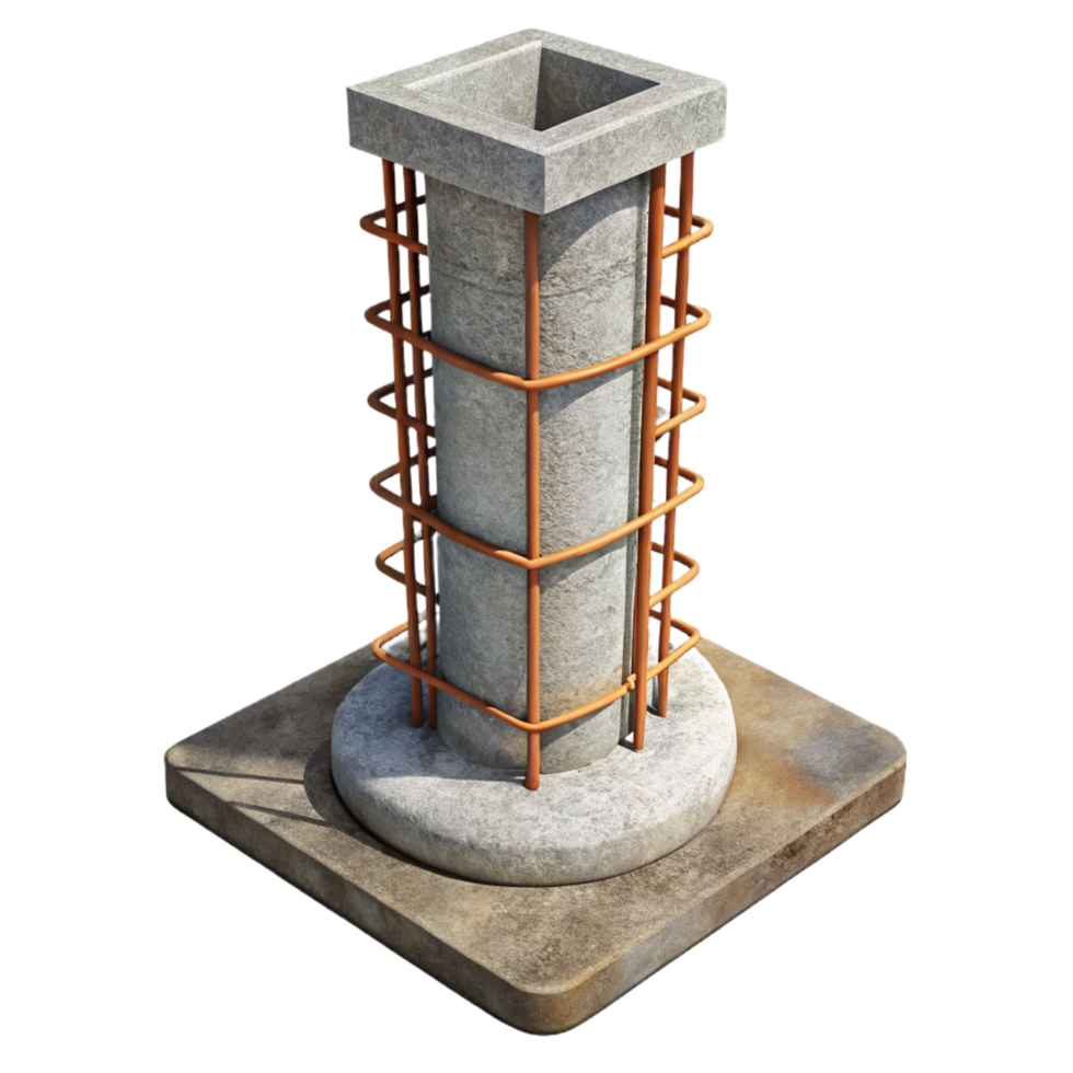 striking quintessential Concrete pillar with rebar exposed NO BACKGROUND with Transparent Background. png