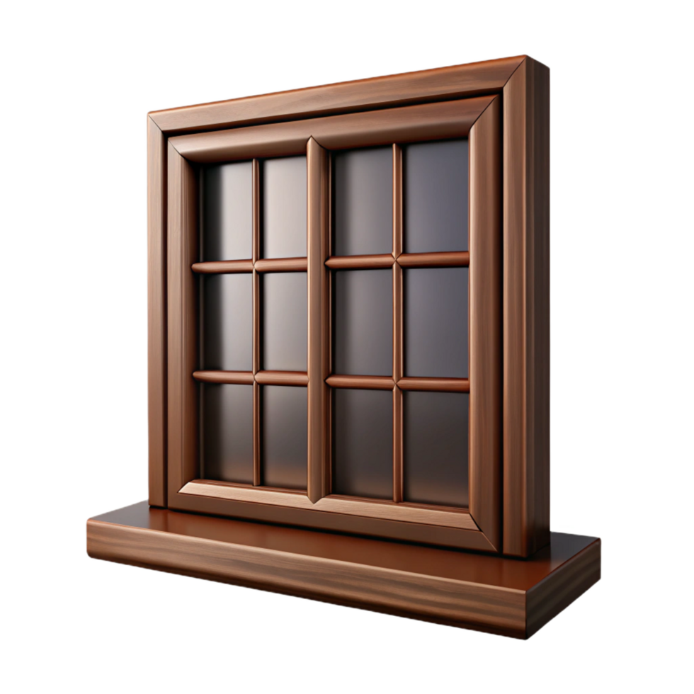 picturesque unforgettable Window frame made of dark wood NO BACKGROUND with Transparent Background. png