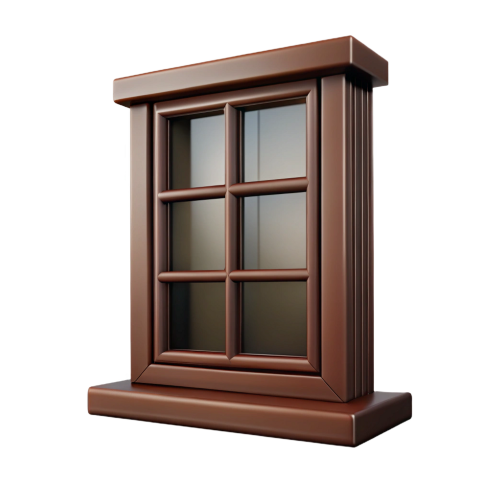 dramatic passionate industrial Window frame made of dark wood NO BACKGROUND with Transparent Background. genuine png