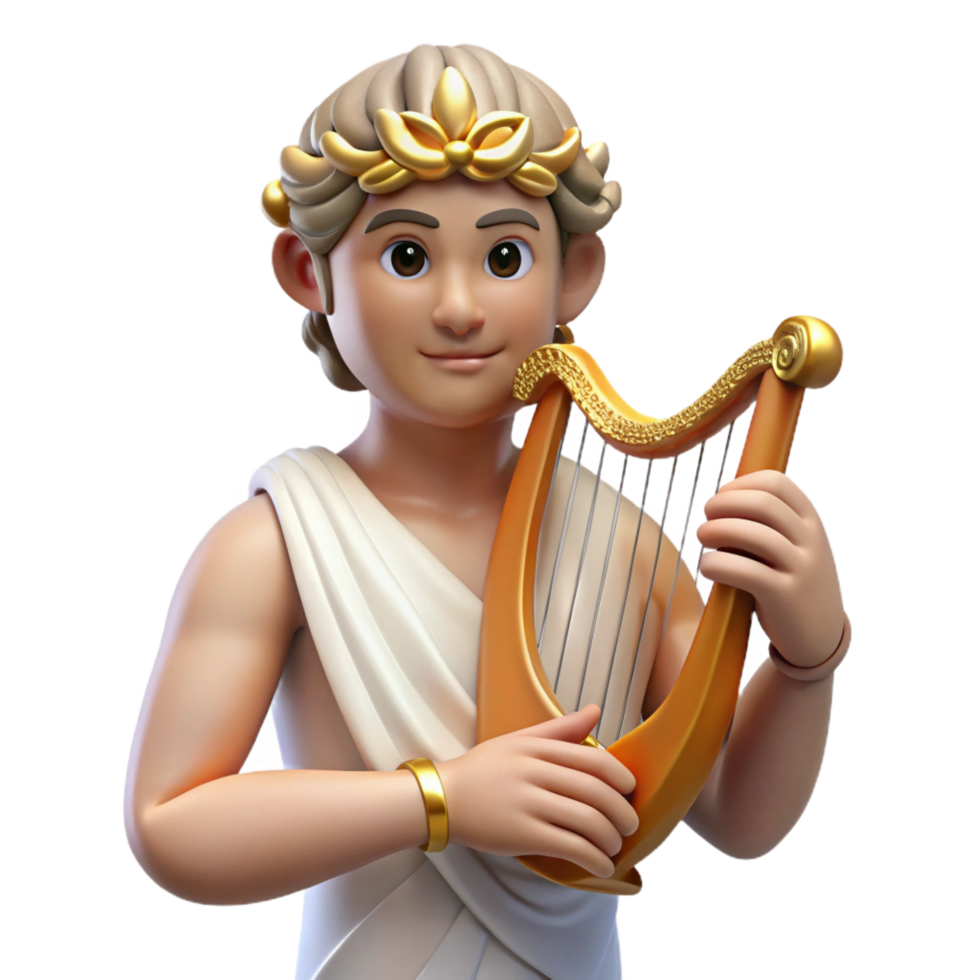 memorable gothic Apollo, God of Music and Poetry, holding lyre, NO BACKGROUND with Transparent Background. flawless png