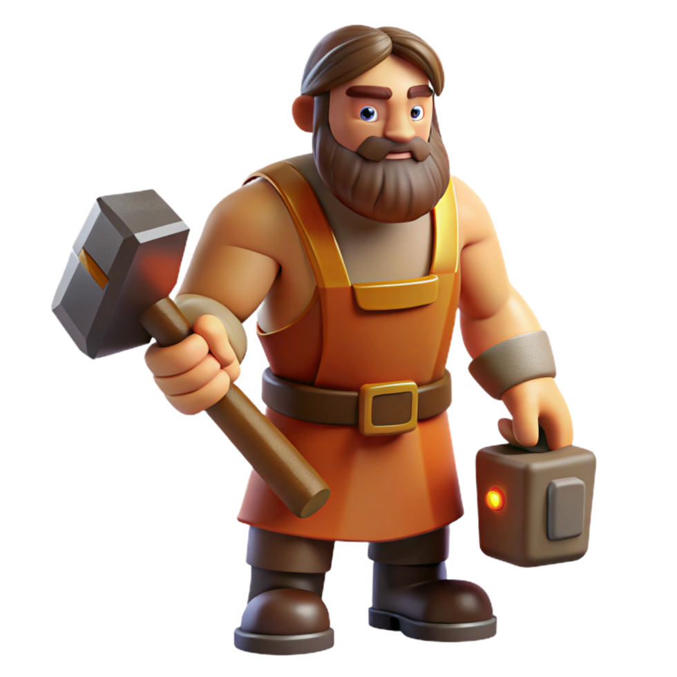 intense dramatic Hephaestus, God of the Forge, holding hammer, NO BACKGROUND with Transparent Background. flawless png