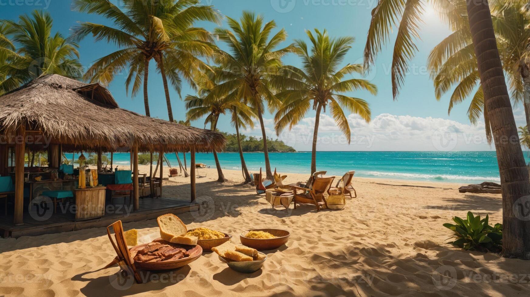 Beach Resort Food and Drink Setup with Ocean View Relaxation photo