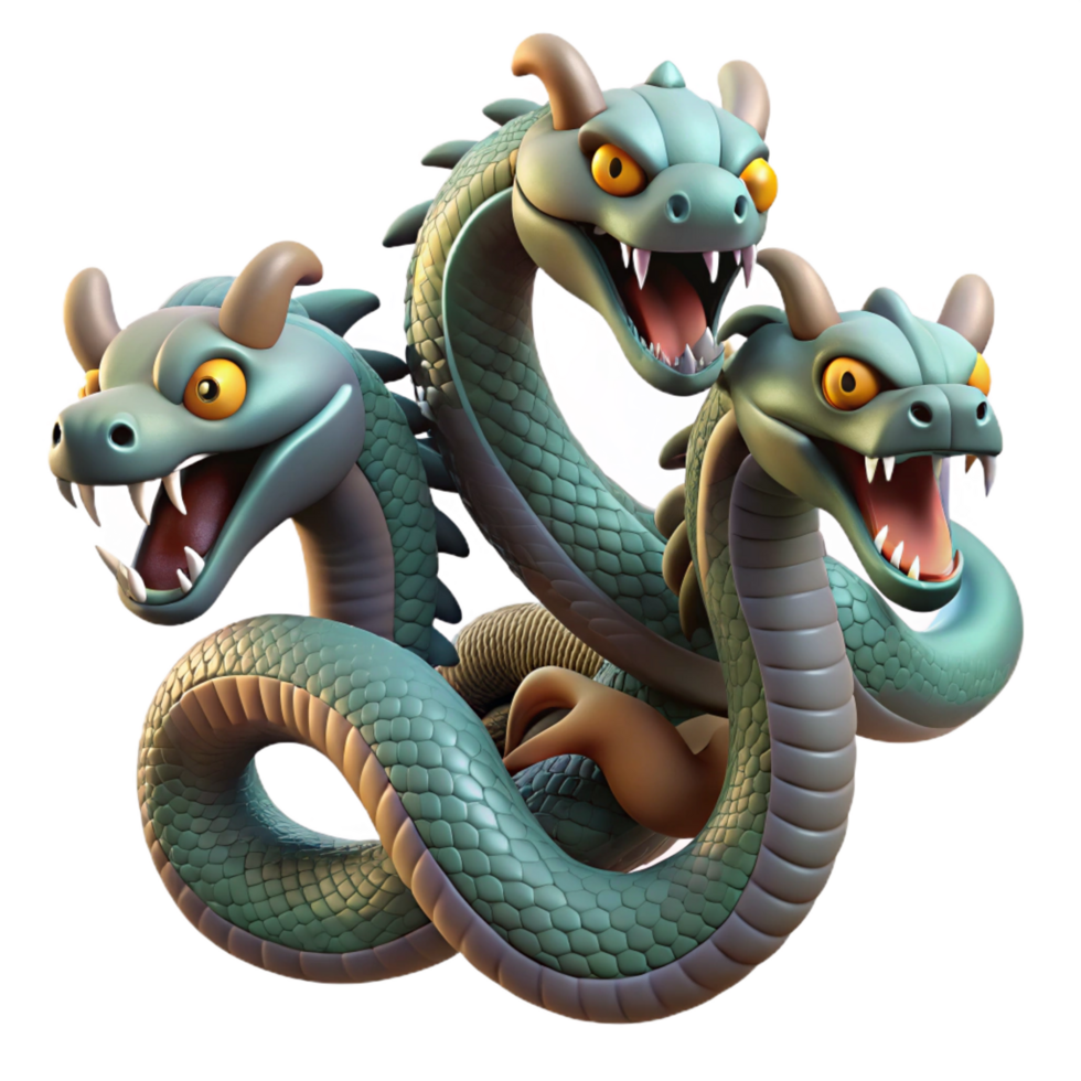 dramatic sumptuous Hydra, multi-headed serpent, NO BACKGROUND with Transparent Background. premium png