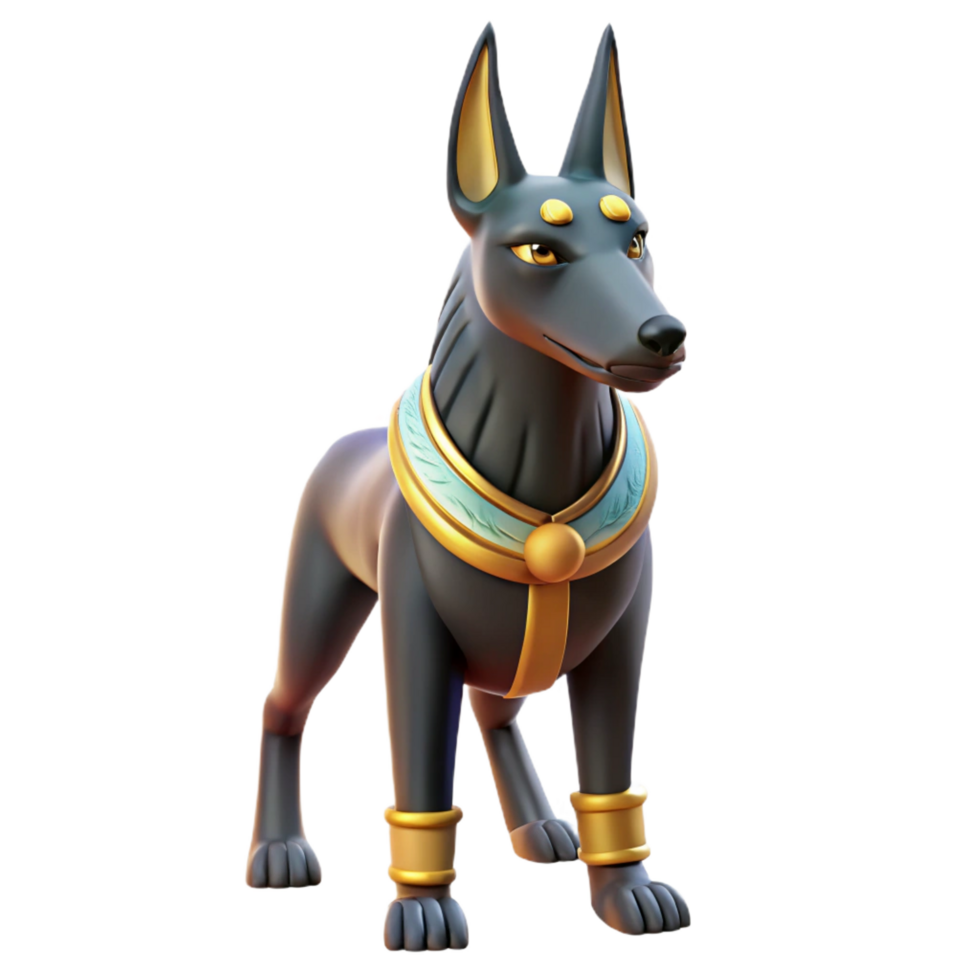 enchanting dreamy rustic Anubis, Egyptian god of the dead, jackal head, NO BACKGROUND with Transparent Background. studio quality png