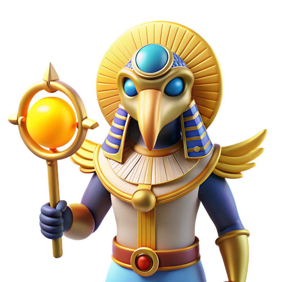 nostalgic spectacular Ra, Egyptian sun god, falcon head, NO BACKGROUND with Transparent Background. studio quality png
