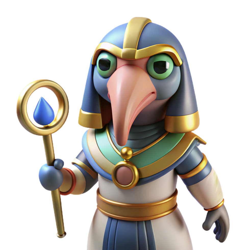 rare contemporary Thoth, Egyptian god of writing, ibis head, NO BACKGROUND with Transparent Background. museum quality png