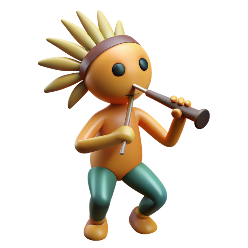 fascinating melancholic modern Kokopelli, Native American flute player, fertility symbol, NO BACKGROUND with Transparent Background. original png