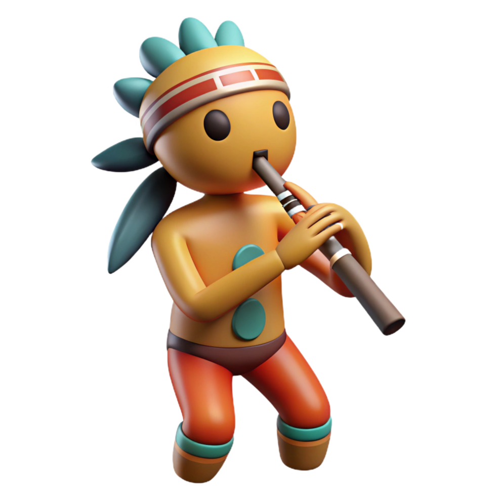 playful dazzling Kokopelli, Native American flute player, fertility symbol, NO BACKGROUND with Transparent Background. expertly shot png