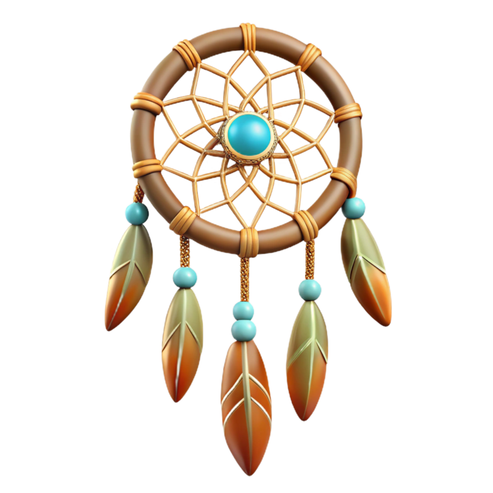 notable art deco Dreamcatcher, Native American, feathers, NO BACKGROUND with Transparent Background. detailed png