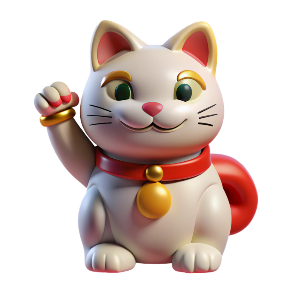 majestic playful baroque Maneki-neko, Japanese beckoning cat, good luck, NO BACKGROUND with Transparent Background. precision png