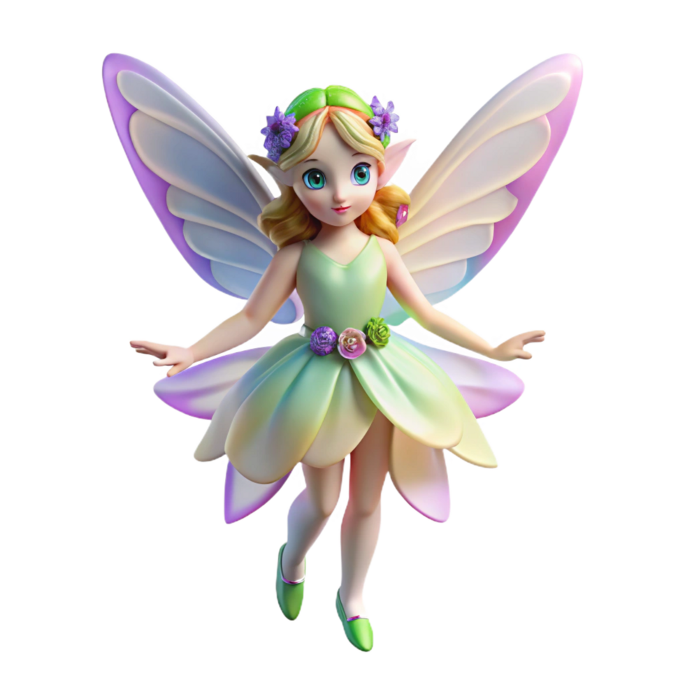 intense mesmerizing A delicate fairy with iridescent wings and a flower crown. NO BACKGROUND with Transparent Background. studio quality png