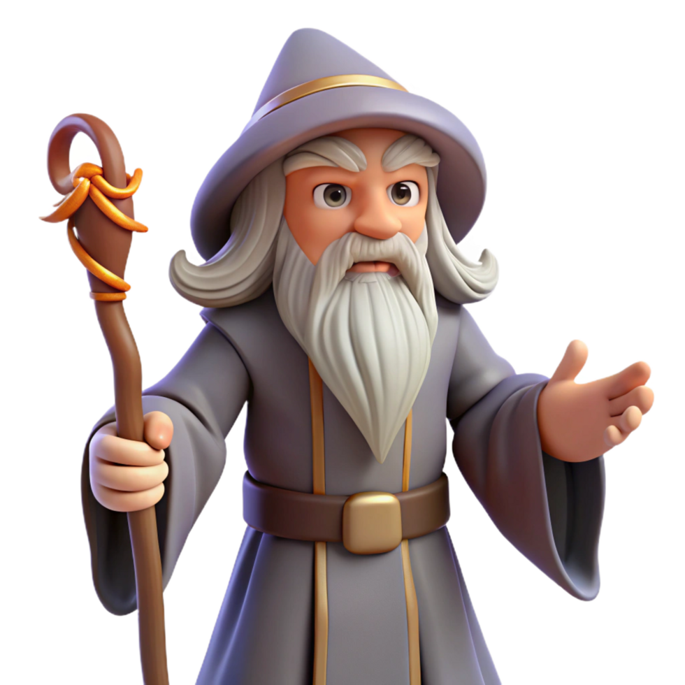 bold extraordinary A wise old wizard with a long white beard and staff. NO BACKGROUND with Transparent Background. exclusive png