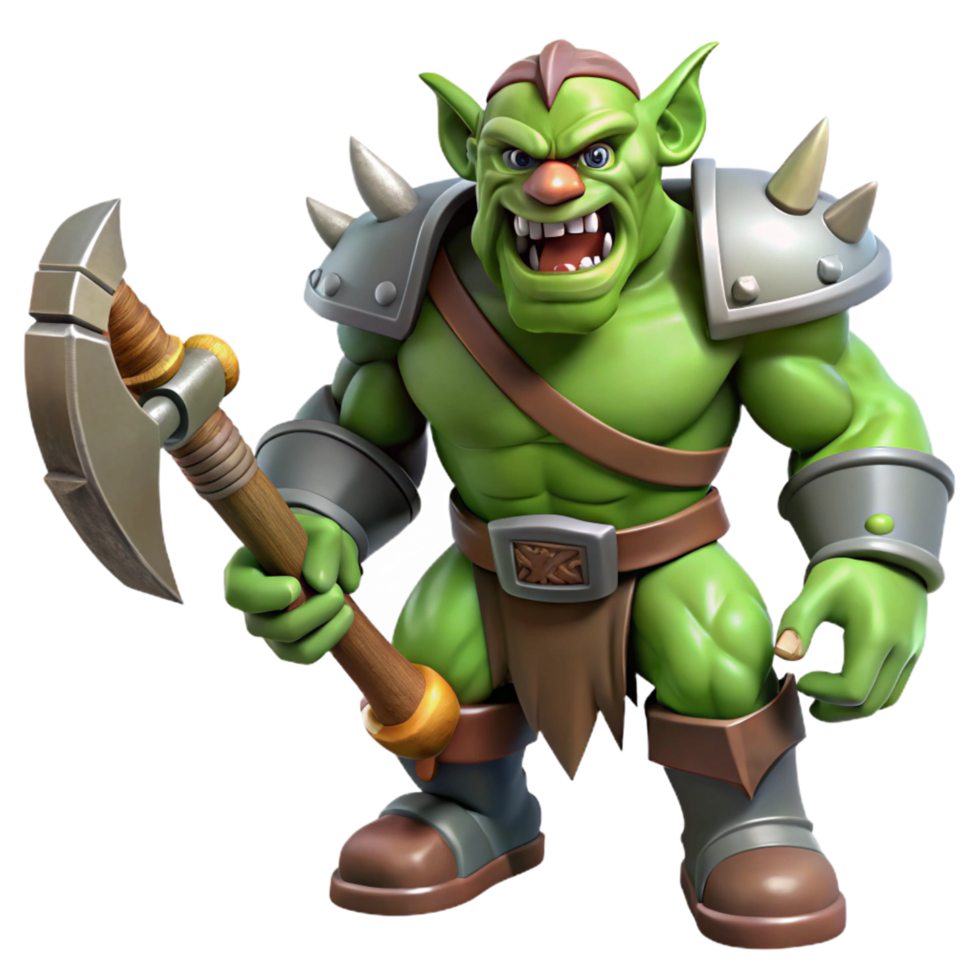 picturesque quintessential A fierce orc warrior wielding a massive battle-axe. NO BACKGROUND with Transparent Background. png