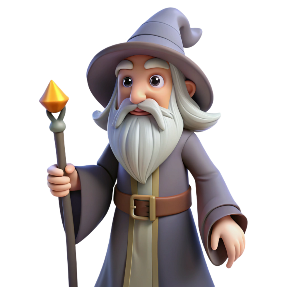 sumptuous unparalleled A wise old wizard with a long white beard and staff. NO BACKGROUND with Transparent Background. png