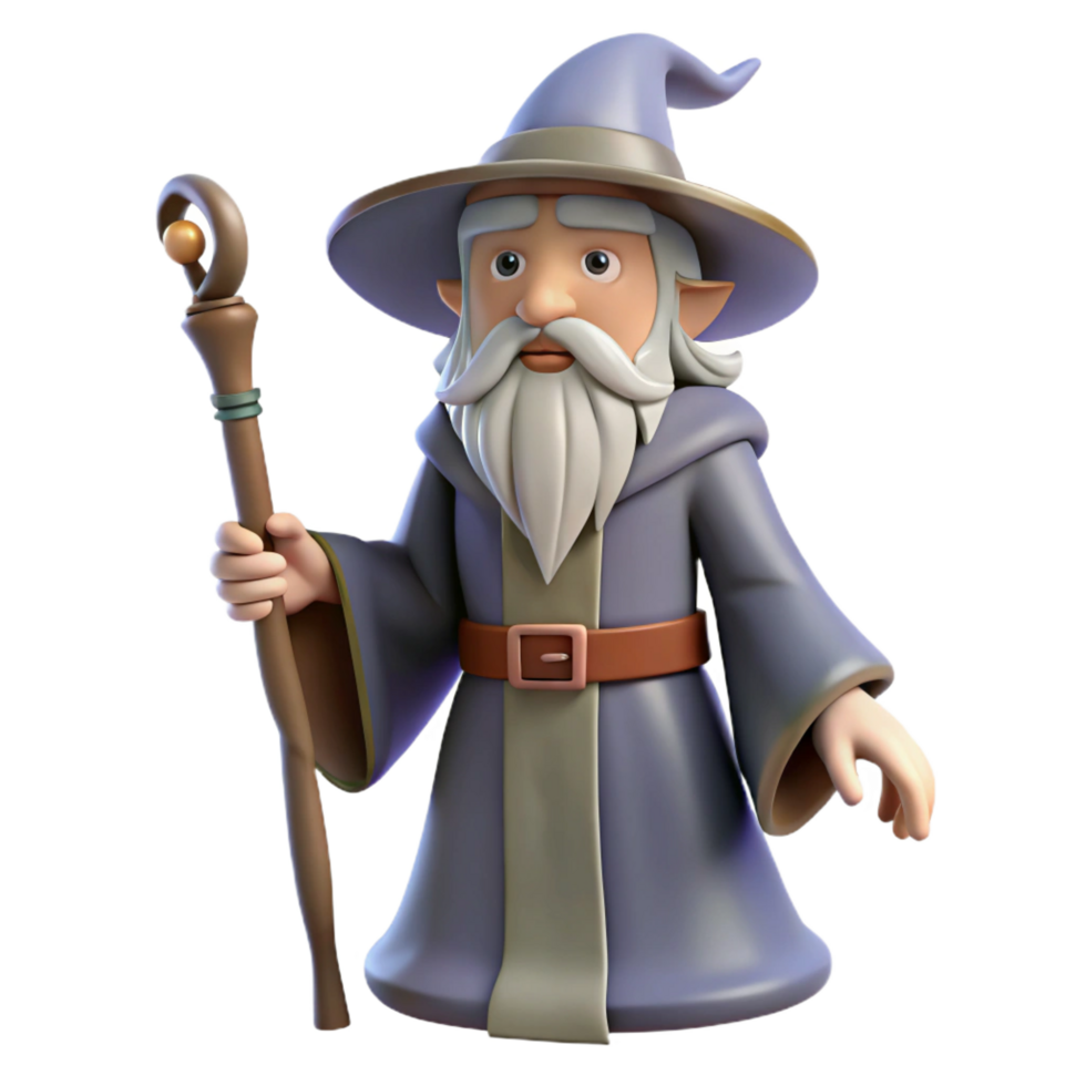 dazzling harmonious tropical A wise old wizard with a long white beard and staff. NO BACKGROUND with Transparent Background. elite png