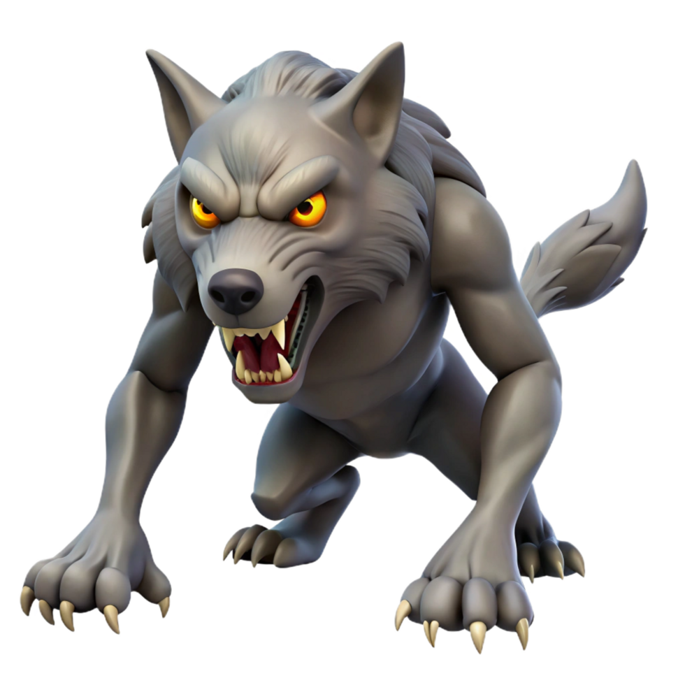 signature tropical A snarling werewolf with sharp claws and glowing eyes. NO BACKGROUND with Transparent Background. high resolution png