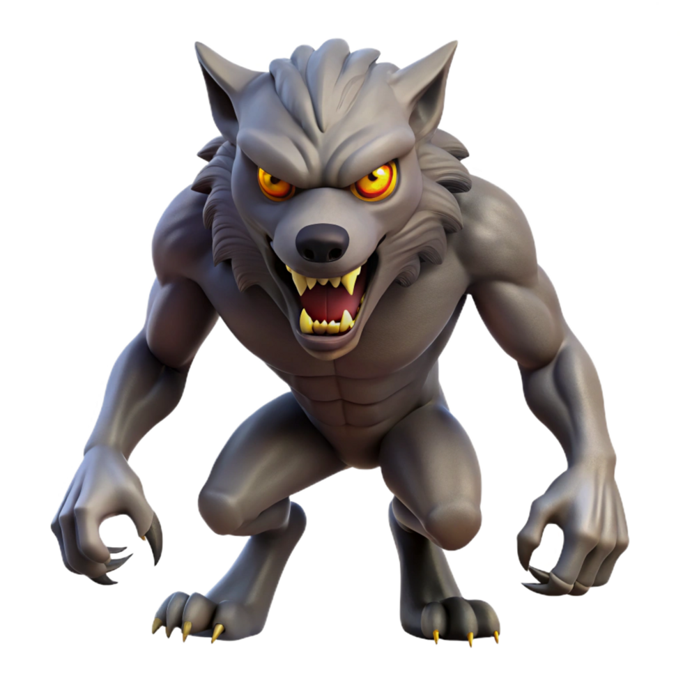 splendid retro A snarling werewolf with sharp claws and glowing eyes. NO BACKGROUND with Transparent Background. top-tier png