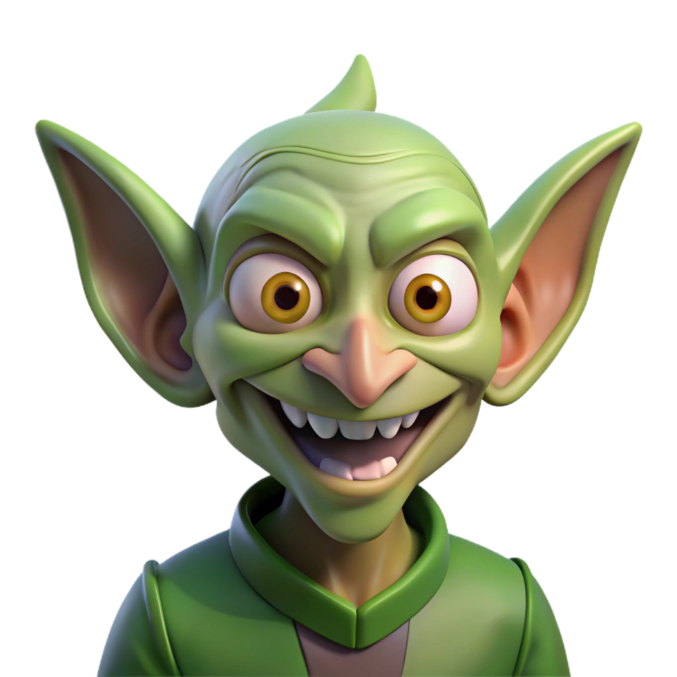 dazzling sought-after A mischievous goblin with pointed ears and a crooked grin. NO BACKGROUND with Transparent Background. png