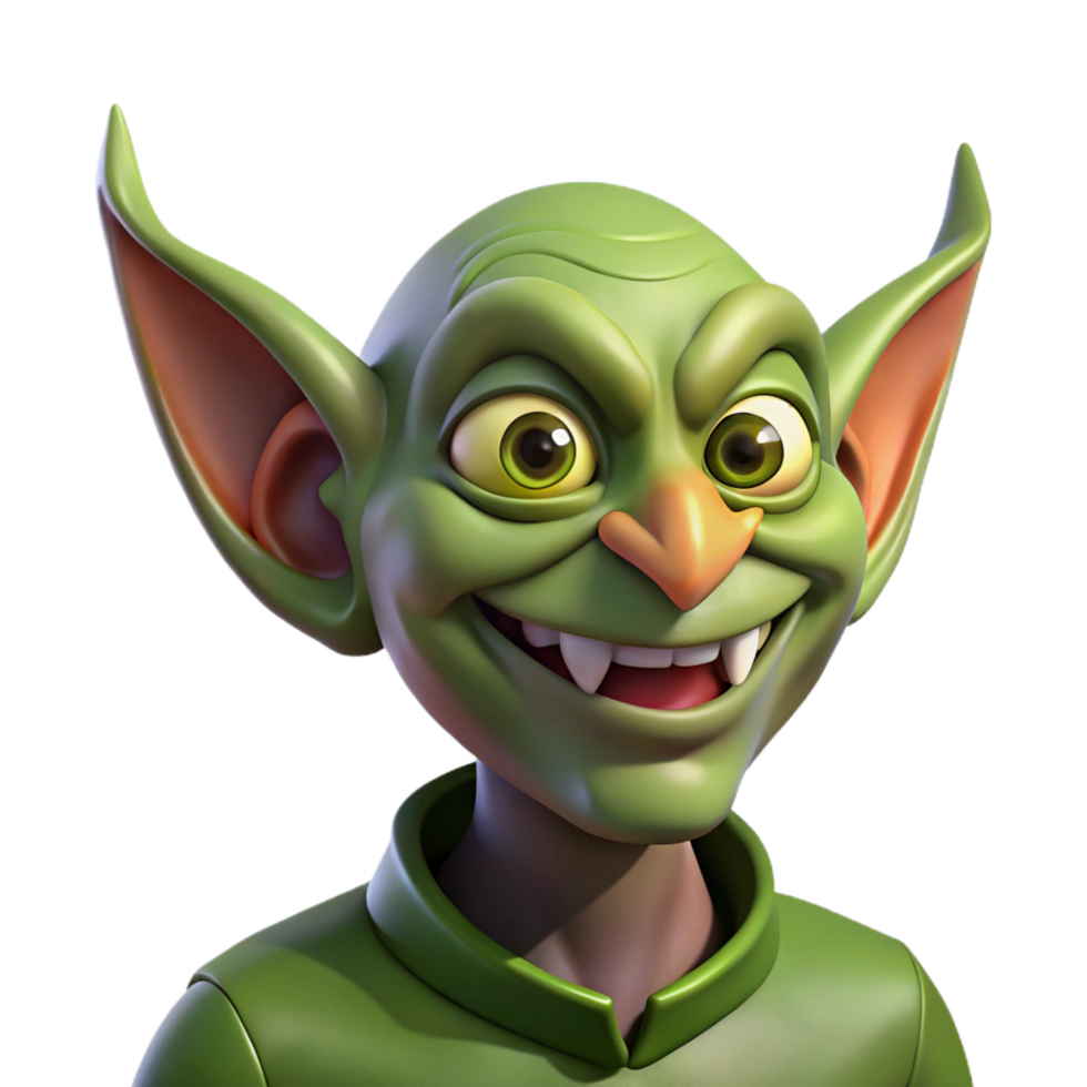 timeless nordic A mischievous goblin with pointed ears and a crooked grin. NO BACKGROUND with Transparent Background. expertly shot png
