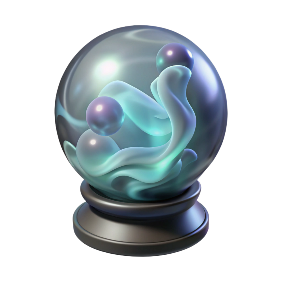 deslumbrante futurista uma solteiro, brilhando cristal bola preenchidas com rodopiando fumaça. não fundo com transparente fundo. sem falhas png