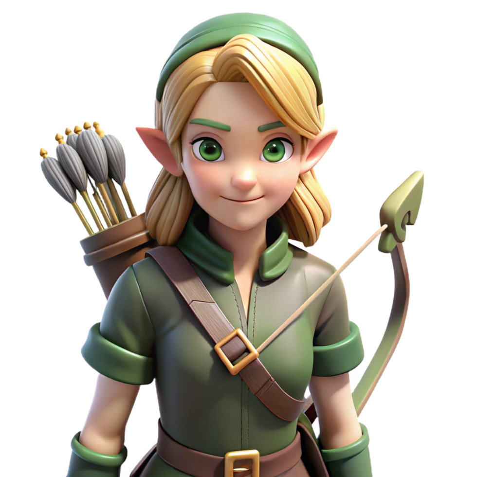 breathtaking baroque A beautiful elf archer with a quiver of arrows. NO BACKGROUND with Transparent Background. 8K png