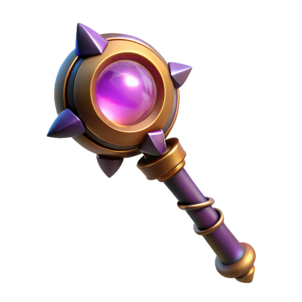 mysterious pristine A powerful magic staff topped with a glowing orb. NO BACKGROUND with Transparent Background. precision png