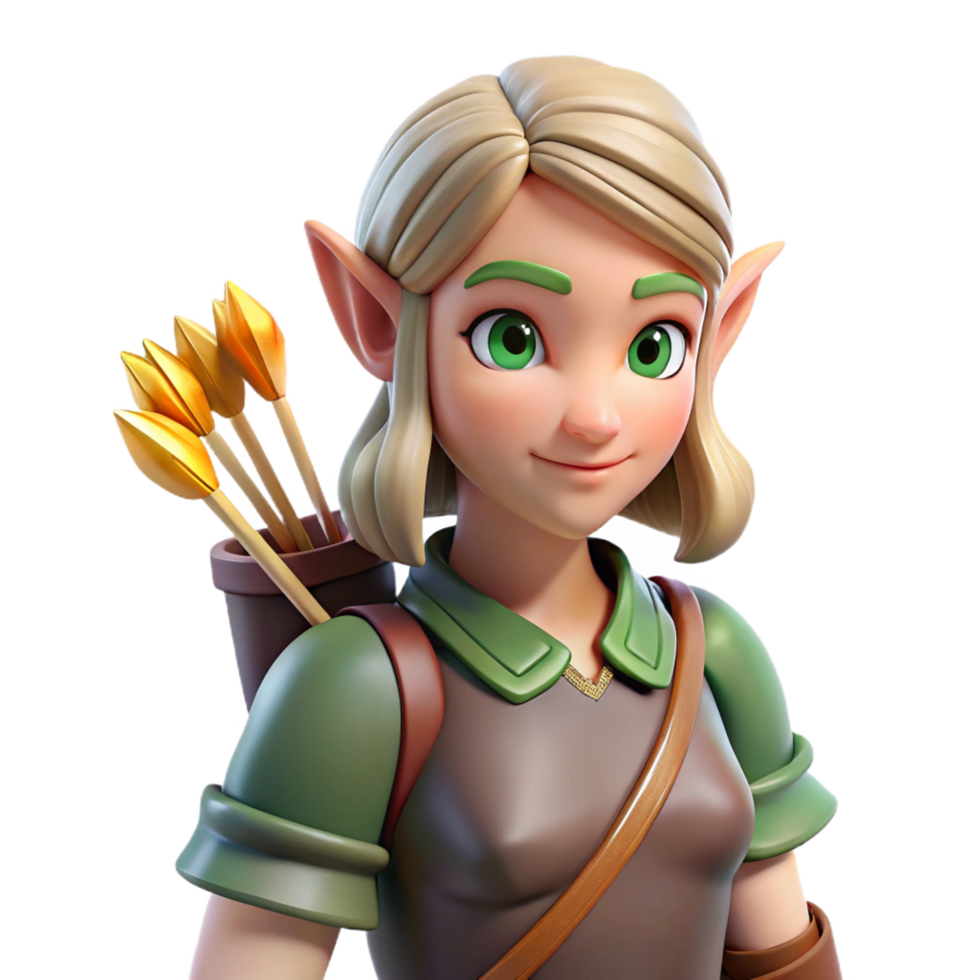 quintessential avant-garde A beautiful elf archer with a quiver of arrows. NO BACKGROUND with Transparent Background. professional png