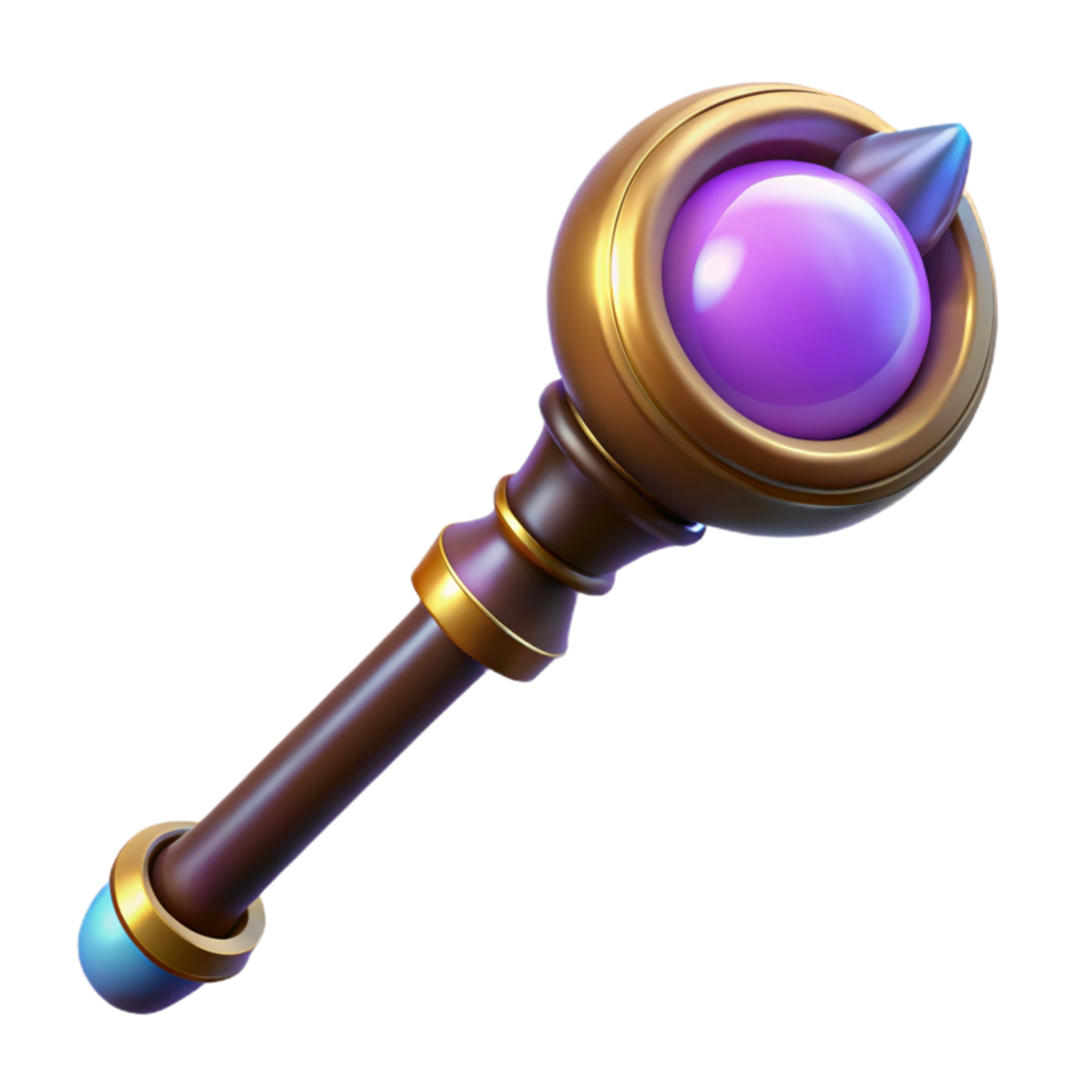 radiant reflective baroque A powerful magic staff topped with a glowing orb. NO BACKGROUND with Transparent Background. 8K png