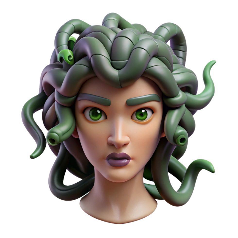 bold wonderful A menacing medusa with snakes for hair and a piercing gaze. NO BACKGROUND with Transparent Background. expertly shot png