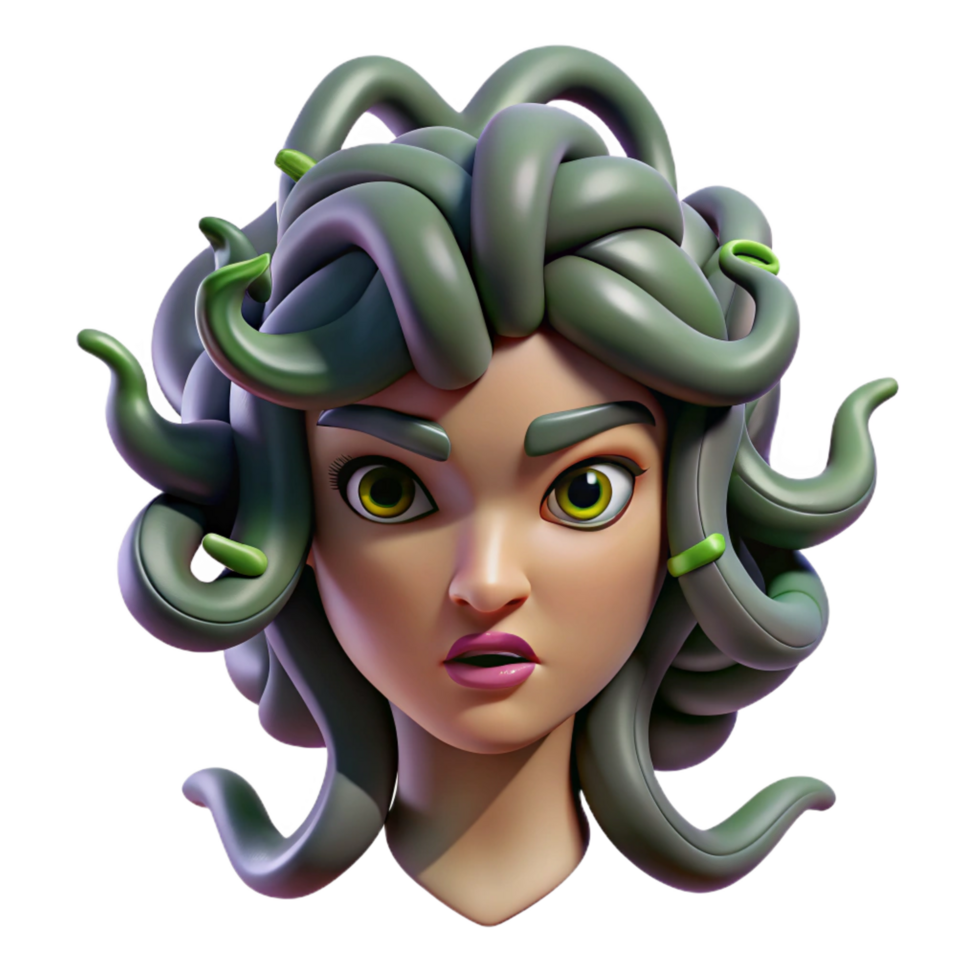 fascinating timeless A menacing medusa with snakes for hair and a piercing gaze. NO BACKGROUND with Transparent Background. png