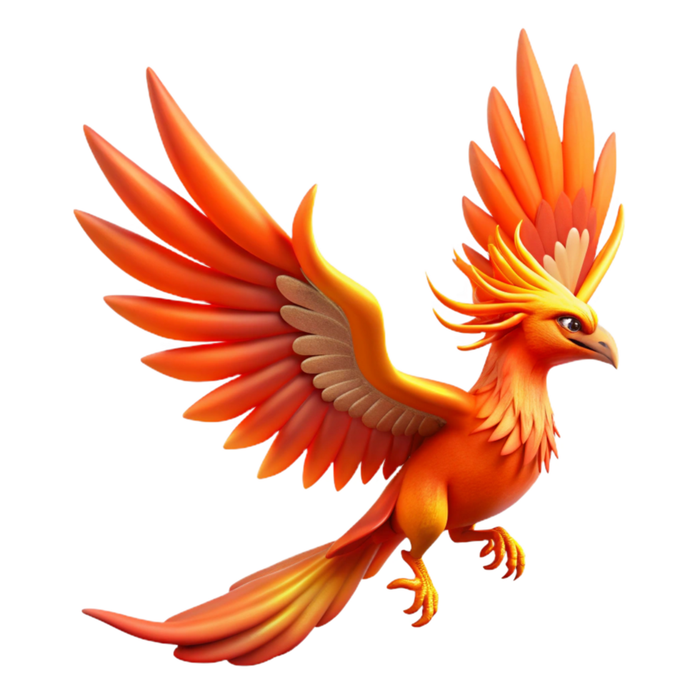 vibrant nostalgic victorian A majestic phoenix with fiery wings, mid-flight. NO BACKGROUND with Transparent Background. museum quality png