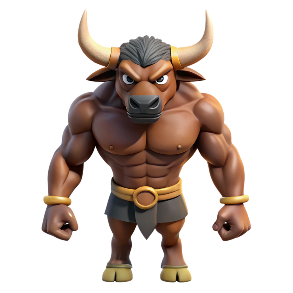 rare avant-garde A fierce minotaur with a bull's head and human body. NO BACKGROUND with Transparent Background. perfect clarity png