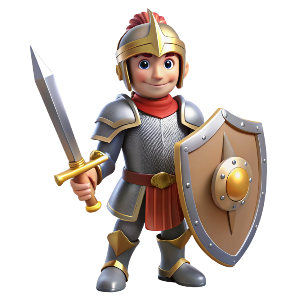 magnificent exceptional A brave knight in shining armor with a sword and shield. NO BACKGROUND with Transparent Background. png